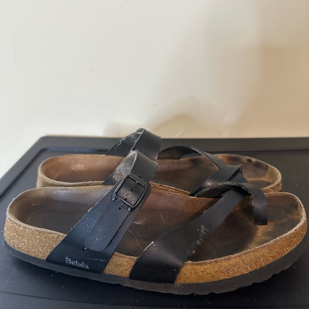 Birkenstock Black Leather Slide Sandals